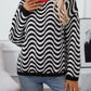 Wavy Striped Round Neck Sweater - DAVERRI FASHIONS