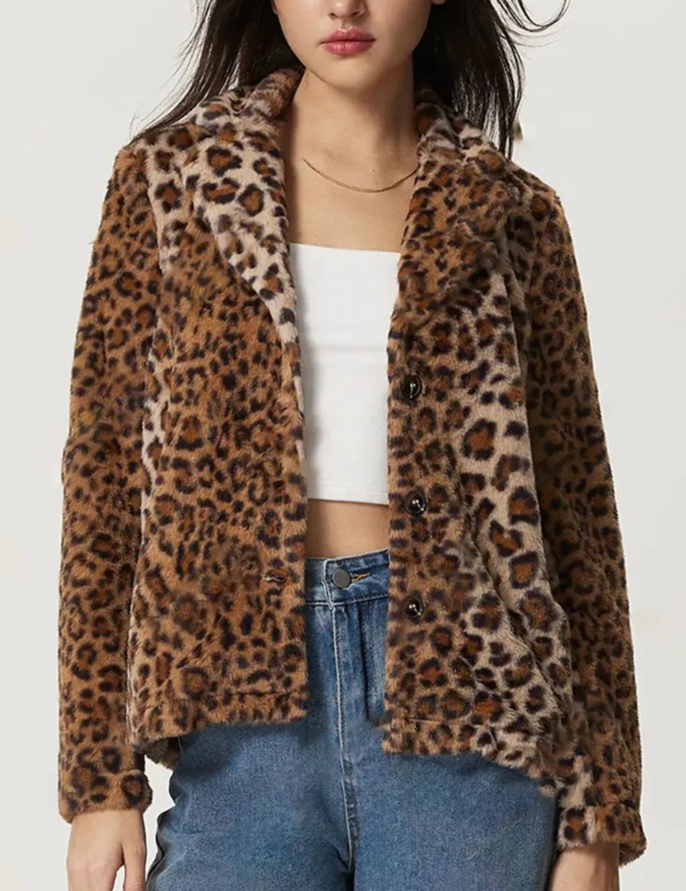 Leopard Fuzzy Leopard Collared Neck Jacket | Daverri Fashions