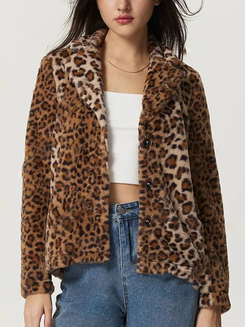 Leopard Fuzzy Leopard Collared Neck Jacket | Daverri Fashions