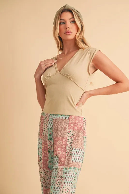 Aemi+Co V-Neck Cap Sleeve Cropped Top
