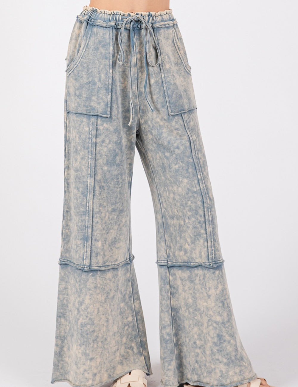 SAGE + FIG Mineral Washed Terry Wide Leg Pants Slate Blue