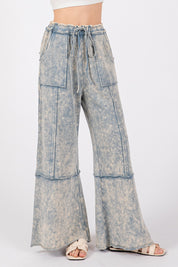 SAGE + FIG Mineral Washed Terry Wide Leg Pants Slate Blue