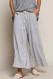 DOVE GREY POL Elastic Waistband Wide Leg Pants with Drawstring | Pants Daverri Fashions
