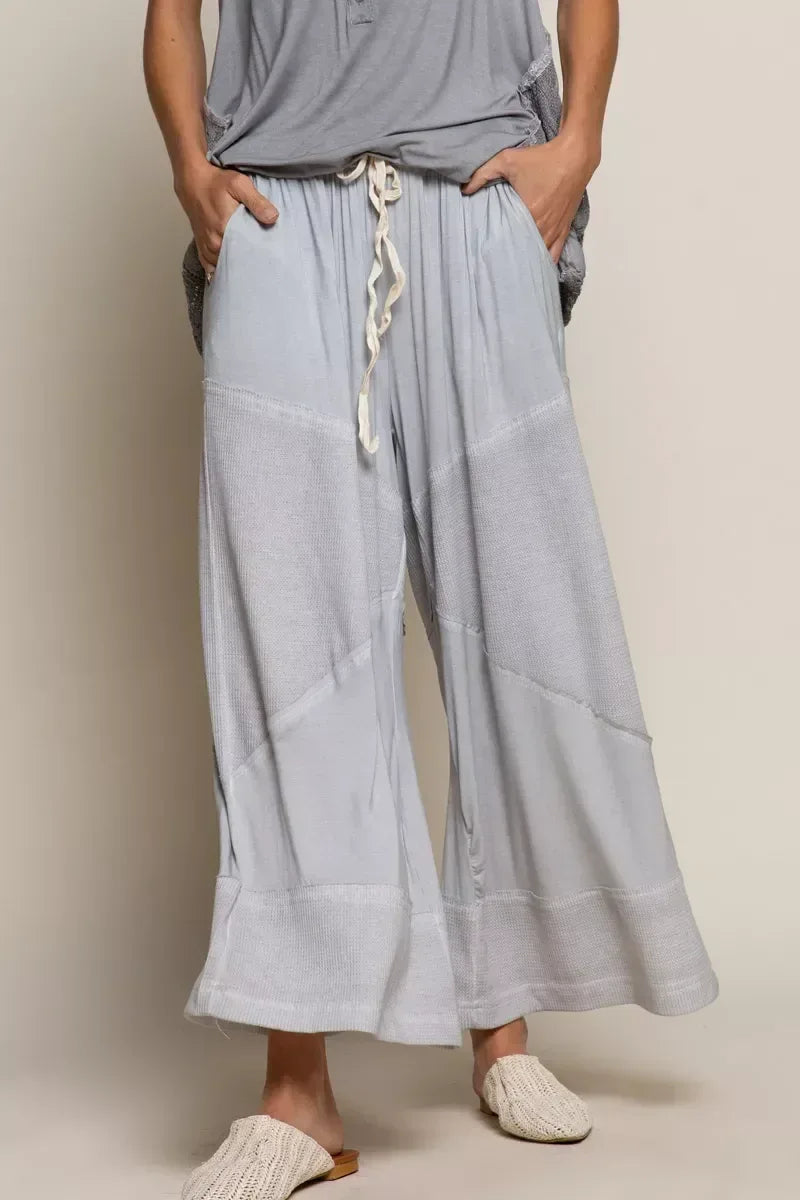 POL Elastic Waistband Wide Leg Pants with Drawstring - DAVERRI FASHIONS