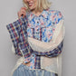 POL Floral Slit Back Plaid Patchwork Shirt Blue Shirt