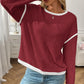 Ribbed Contrast Trim Long Sleeve Top - DAVERRI FASHIONS