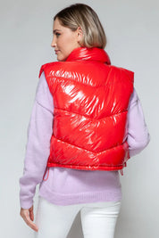 Snobbish Zip Up Turtleneck Shiny Quilted Vest | Vest Jackets Daverri Fashions