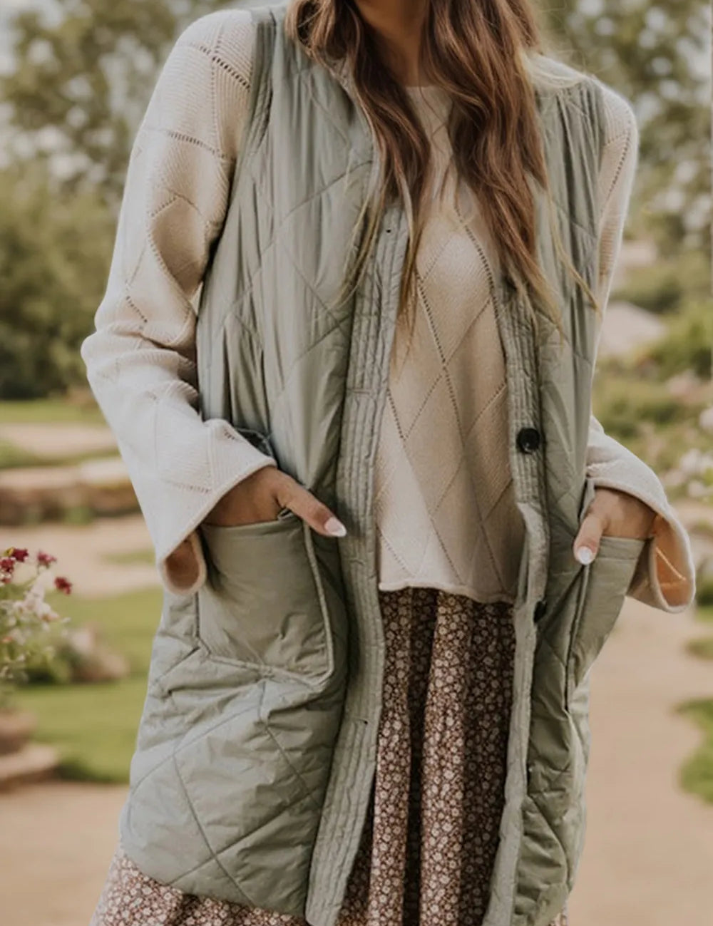 Sage Button Up Pocketed Vest Coat | Vest Jackets Daverri Fashions