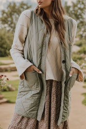 Sage Button Up Pocketed Vest Coat | Vest Jackets Daverri Fashions