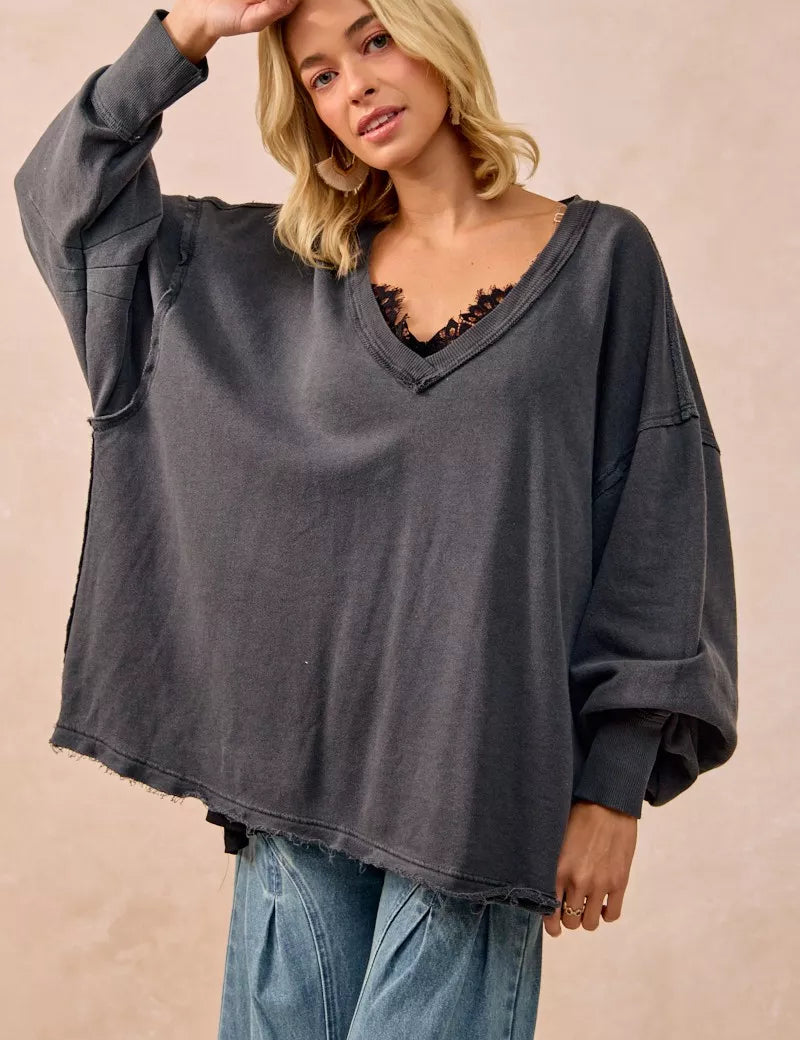 ASH BiBi Mineral Washed French Terry Oversized Sweatshirt | Sweatshirts Daverri Fashions