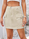 Daverri casual cargo denim skirt in beige with pockets and button closure