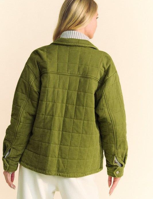 Davi & Dani Quilted Button Down Shacket with Chest Pockets | Shackets Daverri Fashions