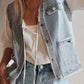 Light-wash frayed edge flap pockets denim vest jacket