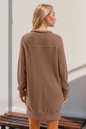 Double Take Waffle Long Sleeve Mini Dress with Pockets | Mini Dresses Daverri Fashions