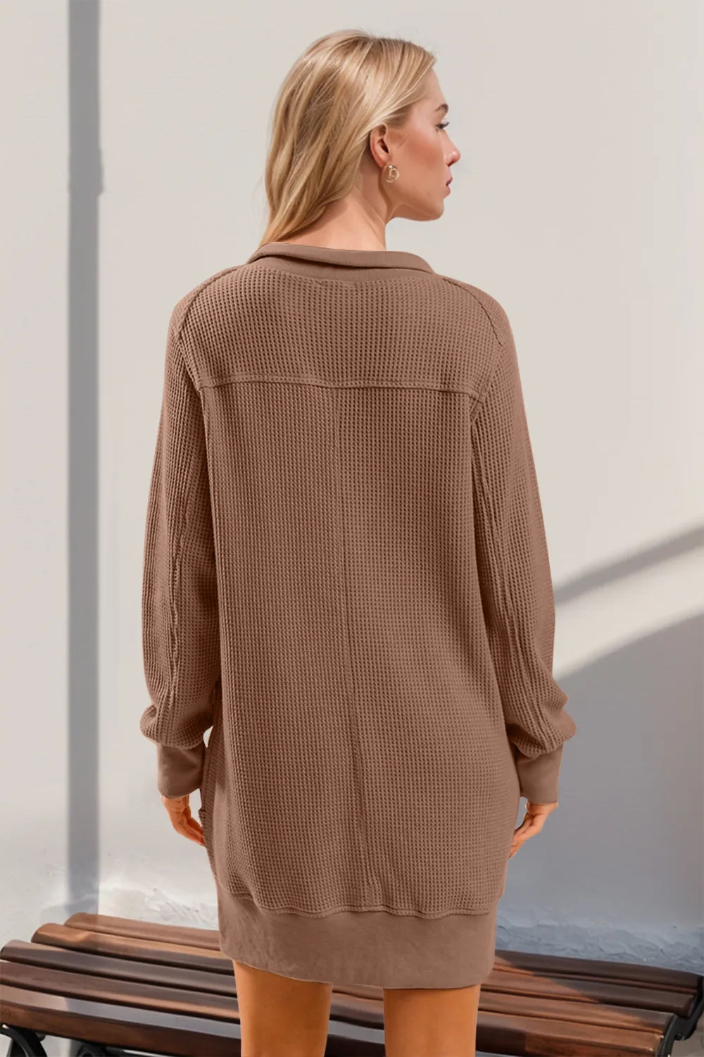 Double Take Waffle Long Sleeve Mini Dress with Pockets | Mini Dresses Daverri Fashions