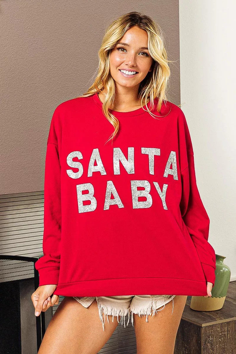BiBi Santa Baby Lettering Christmas Sweatshirt | Sweatshirts Daverri Fashions