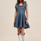 SO ME A Line Fit and Flare Diamond Bow Ribbon Denim Dres - DAVERRI FASHIONS