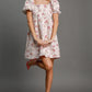 Umgee Heart Jacquard Square Neck Puff Sleeve Mini Dress Pink