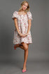 Umgee Heart Jacquard Square Neck Puff Sleeve Mini Dress Pink