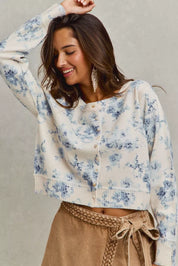 SO ME vintage floral print cropped button-down cardigan blouse