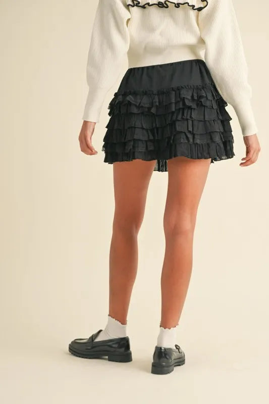 MABLE Ruffle Detailed Cotton Gauze Tiered Mini Skirt
