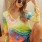 BiBi Tie Dye Long Sleeve V-Neck T-Shirt - DAVERRI FASHIONS