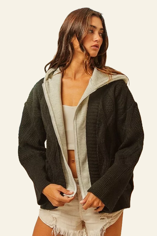 BiBi Knit Hoodie Rhombus Sweater Jacket