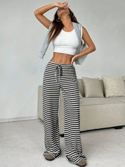 Striped Wide Leg Drawstring Pants | Loungewear Pants Daverri Fashions