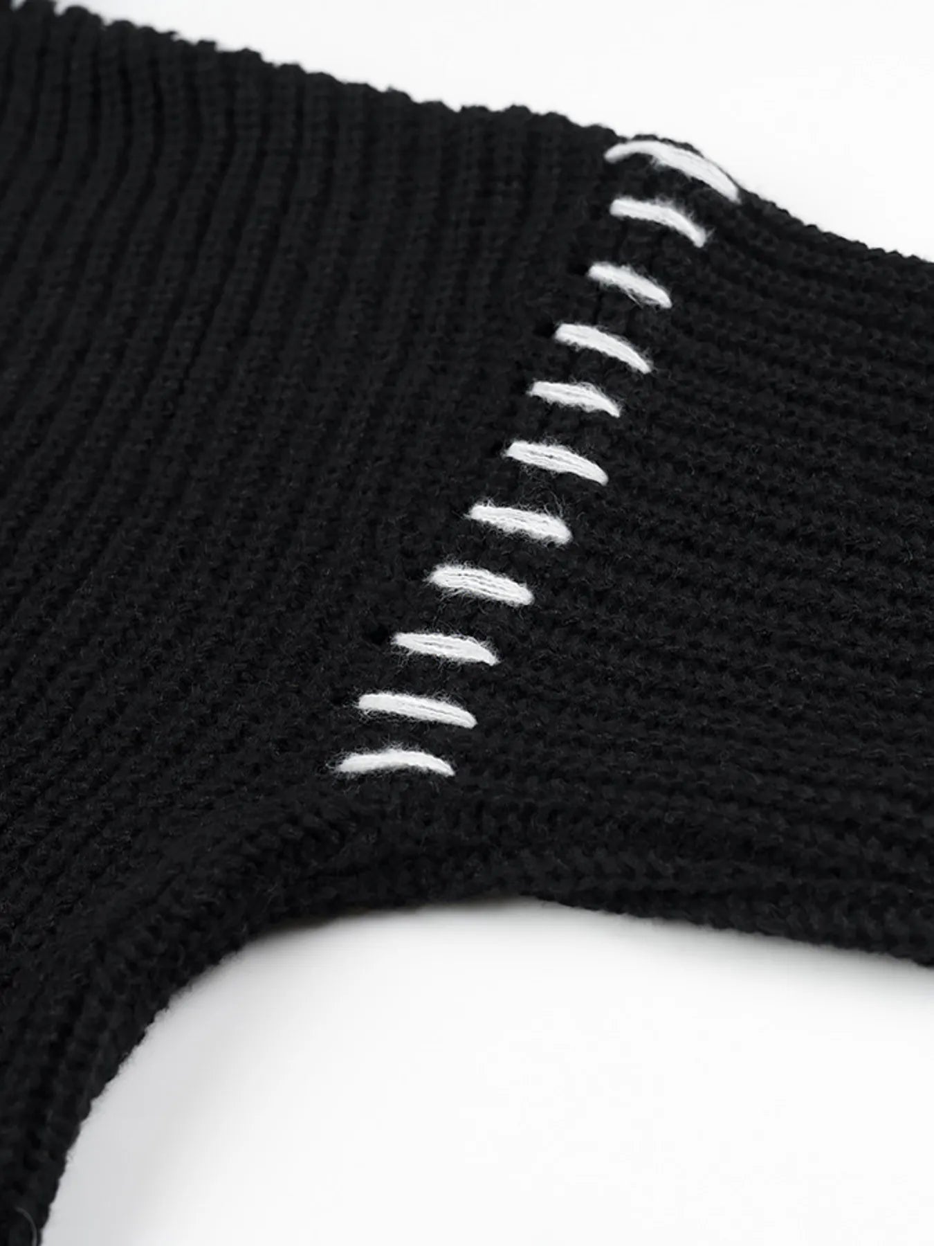 Black ribbed knit socks with white laces in Contrast Mock Neck Sweater