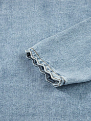 Scallop Trim Collar Patched Pocket Button Up Denim Jacket - DAVERRI FASHIONS