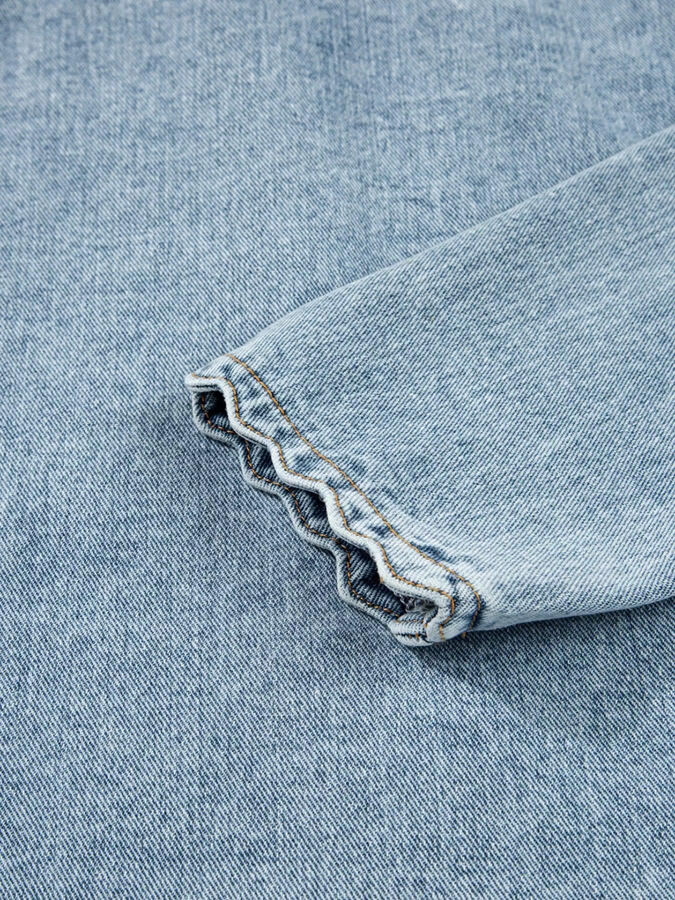 Scallop Trim Collar Patched Pocket Button Up Denim Jacket - DAVERRI FASHIONS