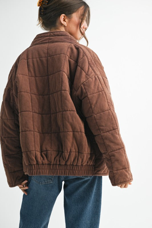Brown Dixie Jacket with plush quilted texture and elastic cuffs