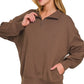 Zenana Scuba Quarter-Zip Sweatshirt Brown - DAVERRI FASHIONS