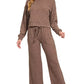 Ribbed Drawstring Lounge Pants Brown - DAVERRI FASHIONS