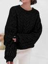 Cable Knit Long Sleeve Sweater - DAVERRI FASHIONS