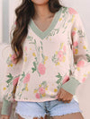 Floral Pattern Striped V Neck Loose Sweater - DAVERRI FASHIONS