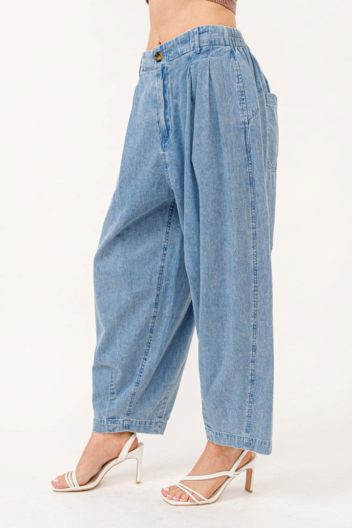 And The Why Elastic Back Pleated Baggy Jeans Bottoms