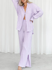 Purple Button Up Long Sleeve Top and Pants Set | Outfit Sets Daverri Fashions
