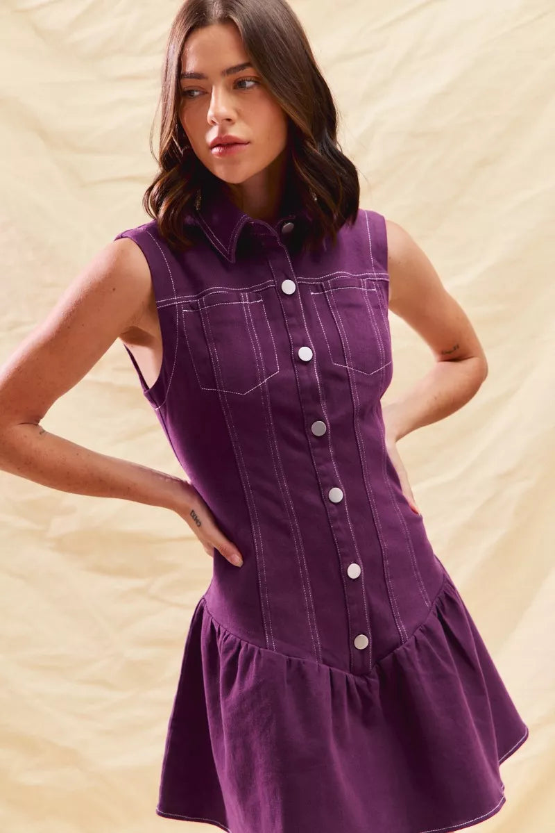 SO ME Button Down Sleeveless Collared Game Day Mini Dress | Mini Dresses Daverri Fashions