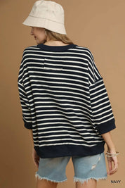Umgee Ribbed Hem Striped Oversized Knit Top | Tops Daverri Fashions