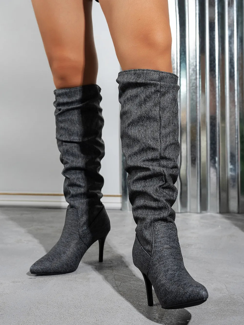 Point Toe Denim Stiletto Boots | Boots Daverri Fashions