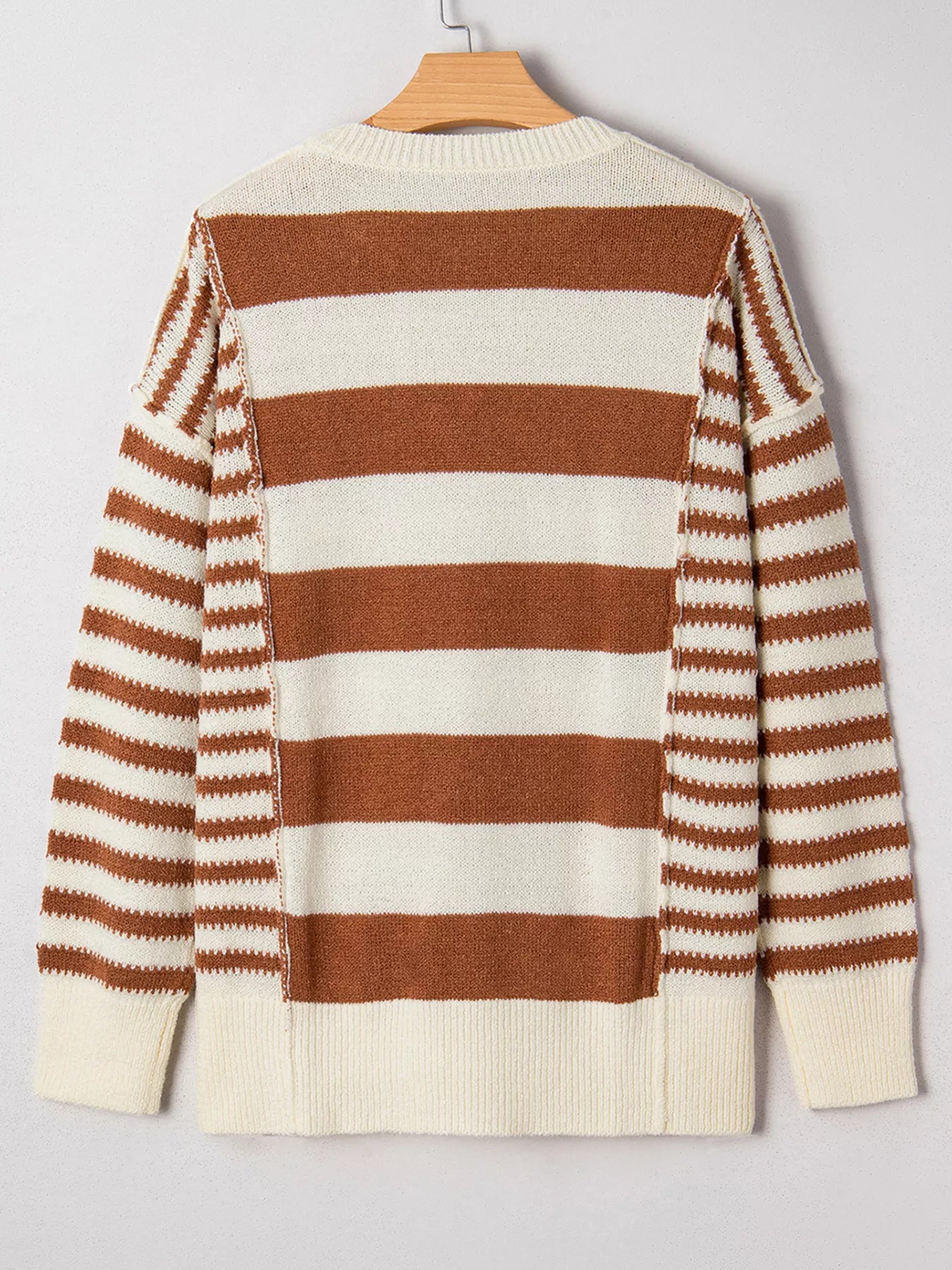 Striped drop shoulder baggy sweater with brown cream stripes