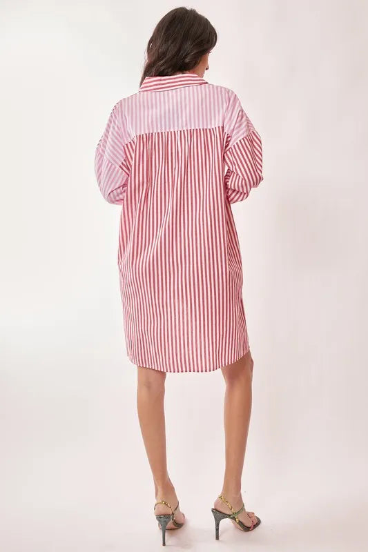 Davi & Dani Multi Color Stripe Mixed Button Front Tunic Shirt Dress Mini Dresses