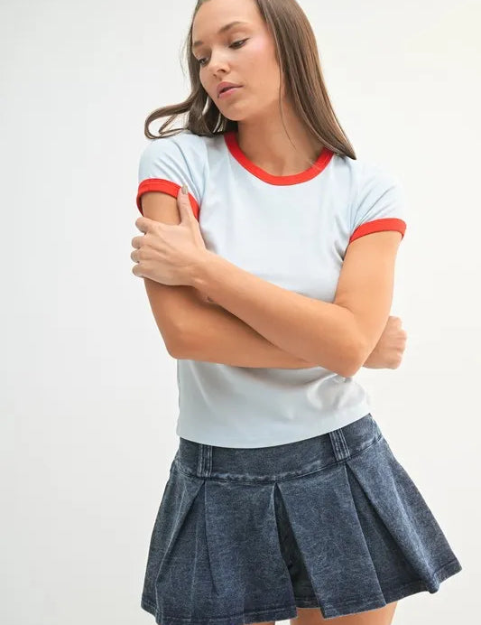 ILLUSION BLUE ONERED MONO B Contrast Trim Fitted Baby T-Shirt | Daverri Fashions