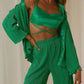 Button Up Long Sleeve Top and Pants Set - DAVERRI FASHIONS
