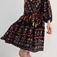 Bohemian black floral print long sleeve mini dress with colorful embroidery