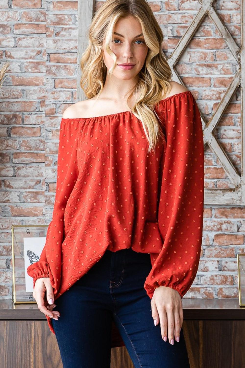 Heimish Full Size Swiss Dot Off Shoulder Top | Tops Daverri Fashions