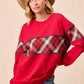 BiBi Christmas Theme Plaid Block Sweatshirt with Binding - DAVERRI FASHIONS