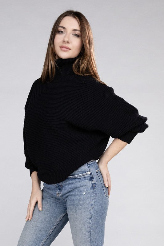 Viscose Dolman Sleeve Turtleneck Sweater Tops