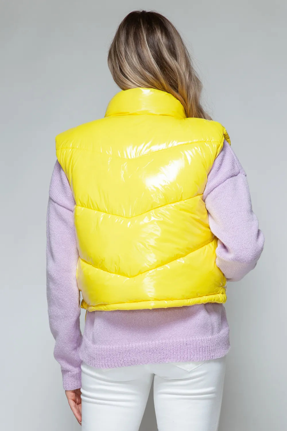 Snobbish Zip Up Turtleneck Shiny Quilted Vest | Vest jackets Daverri Fashions